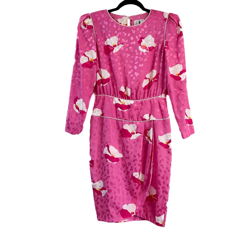 Flora Kung Vintage Pink White Floral Dress Women’s 3/4 Sleeve Summer Spring Sz 6
